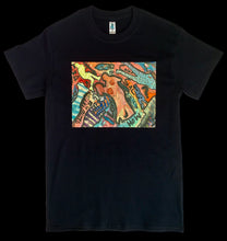 Load image into Gallery viewer, Kandykorn X Slimyburger - Jet Black &amp; Hawaiian Heliconia Pink Trippy Love on frontside, 100% Cotton T - Shirt Sizes (S-XL)
