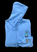Load image into Gallery viewer, Kandykorn X Slimyburger - Sky Blue or Rock Grey Zip up Hoodie Blank on backside, Ribbed Cuffs &amp; Waist Band Sizes (S-XL)
