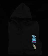 Load image into Gallery viewer, Kandykorn X Slimyburger - Jet Black Zip up Hoodie Blank on backside, Ribbed Cuffs &amp; Waist Band Sizes (S-XL)
