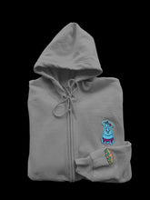 Load image into Gallery viewer, Kandykorn X Slimyburger - Sky Blue or Rock Grey Zip up Hoodie Blank on backside, Ribbed Cuffs &amp; Waist Band Sizes (S-XL)
