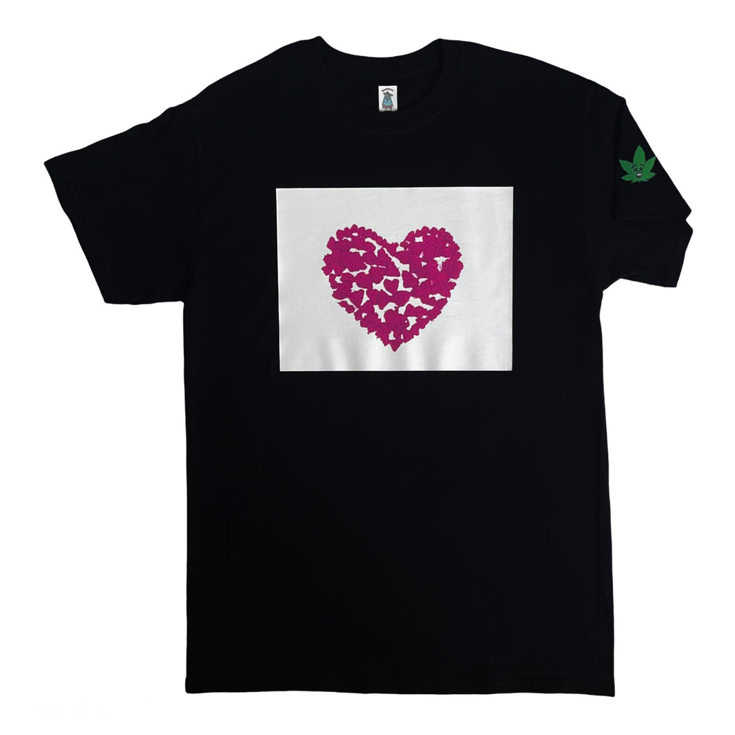 Kandykorn X Slimyburger - Jet Black & Purple Haze Cannabis Heart on Frontside , 100% Cotton T - Shirt Sizes (S-XL)